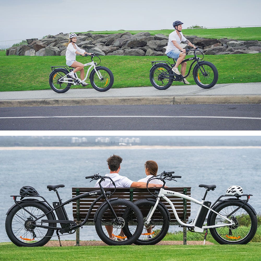 VALK Electric Fat Tyre Cruiser Bike, eBike with Throttle, Matte Black