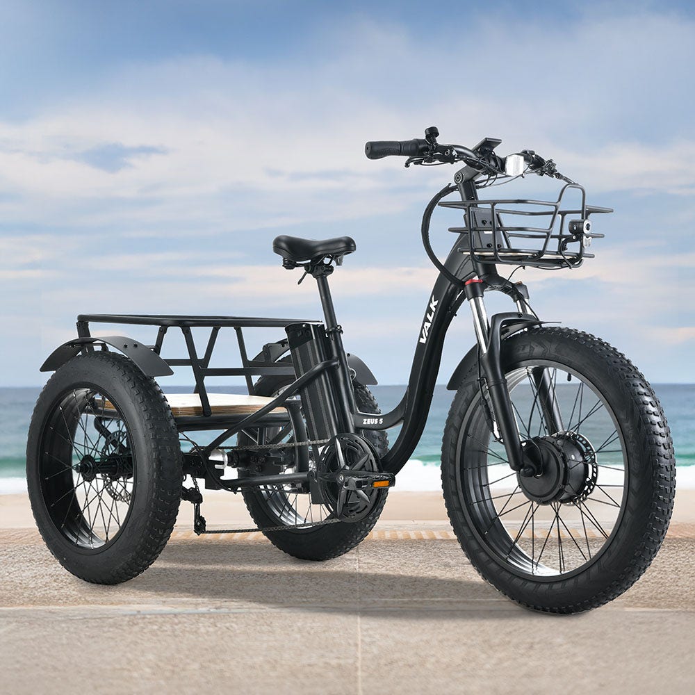 VALK Electric Fat Tyre Tricycle, 500W, Throttle, Hydraulic Disc Brakes, Alloy Frame, Suspension, Black