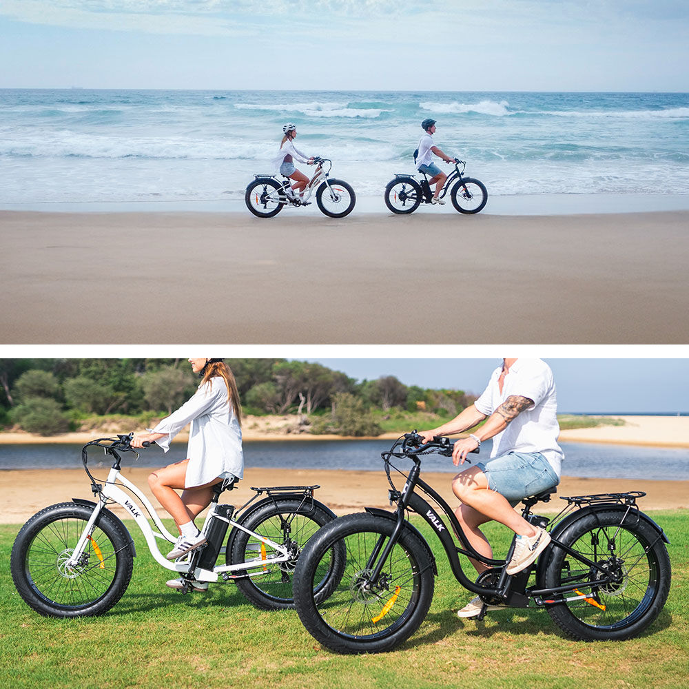 VALK Electric Fat Tyre Cruiser Bike, Step-Through eBike with Throttle, Tektro Hydraulic Brakes, Matte Black