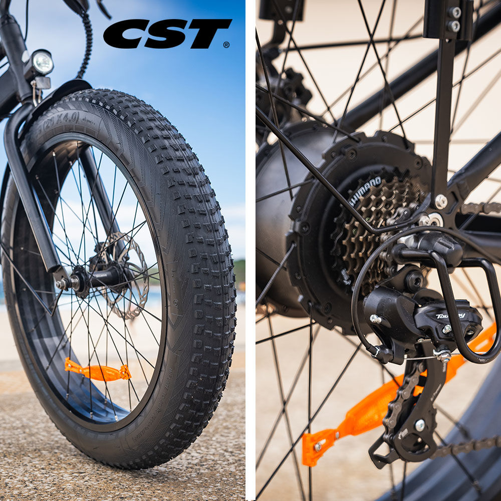 VALK Electric Fat Tyre Cruiser Bike, Step-Through eBike with Throttle, Tektro Hydraulic Brakes, Matte Black