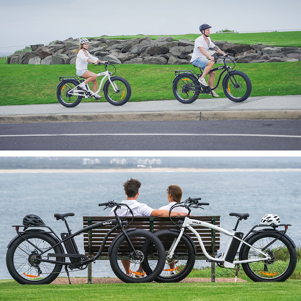 VALK Electric Fat Tyre Cruiser Bike, Step-Through eBike with Throttle, Tektro Hydraulic Brakes, Matte Black