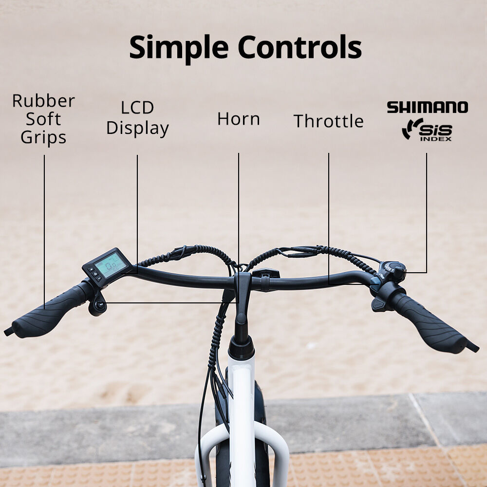 VALK Electric Fat Tyre Cruiser Bike, Step-Through eBike with Throttle, Tektro Hydraulic Brakes, White